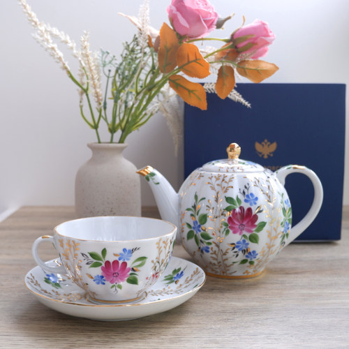 现货俄罗斯皇家Lomonosov草之祝愿红茶咖啡杯碟茶壶爱的迫降同款 - 图2