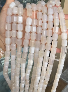 天然白玛瑙切面圆柱散珠