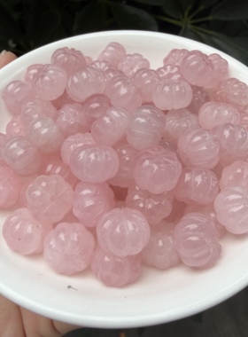 天然粉水晶南瓜雕刻散珠DIY耳饰