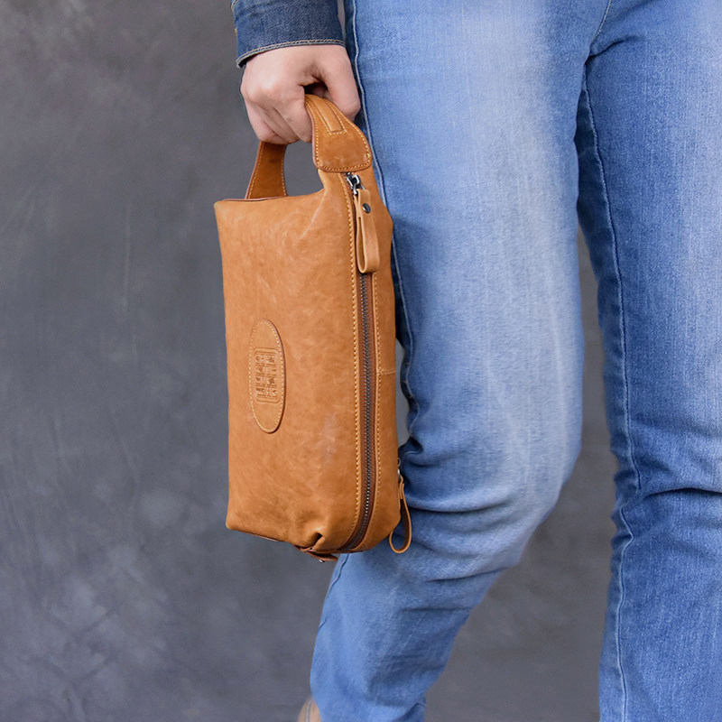 二十四街 复古潮流款 中国风男士牛皮手拿包真皮手包大容量手拎包,淘宝优惠券,粉丝福利购,淘宝优惠卷