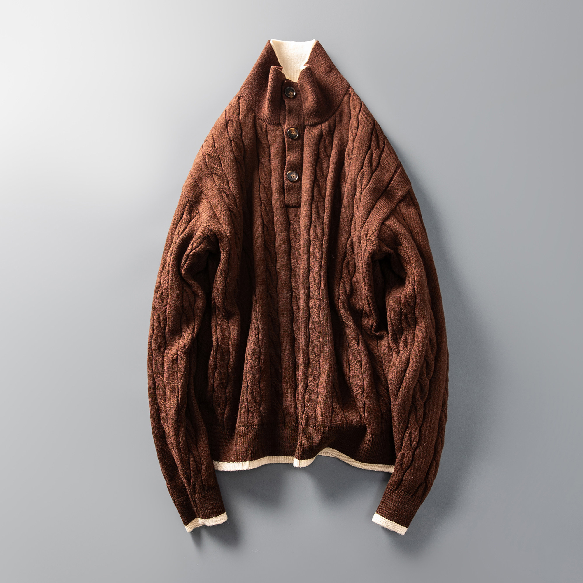 老钱风双层立领绞花针织衫男冬季软糯保暖羊毛混纺纽扣半开襟毛衣,淘宝优惠券,粉丝福利购,淘宝优惠卷