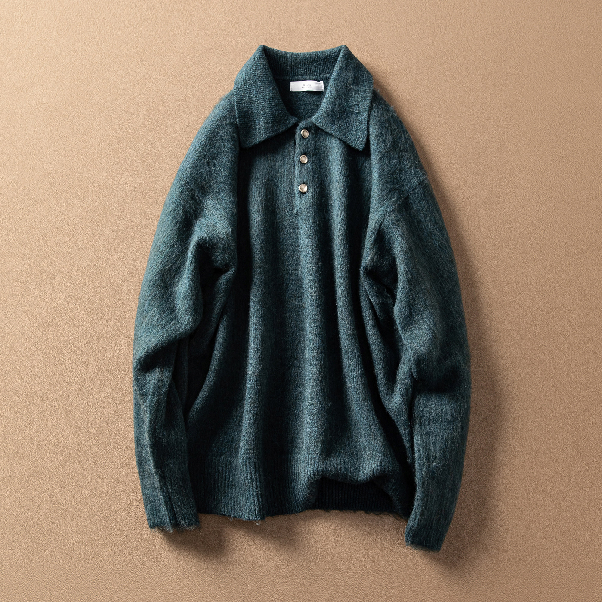 老钱风拉绒长毛翻领针织衫男秋冬加厚软糯宽松金属纽扣POLO领毛衣,淘宝优惠券,粉丝福利购,淘宝优惠卷