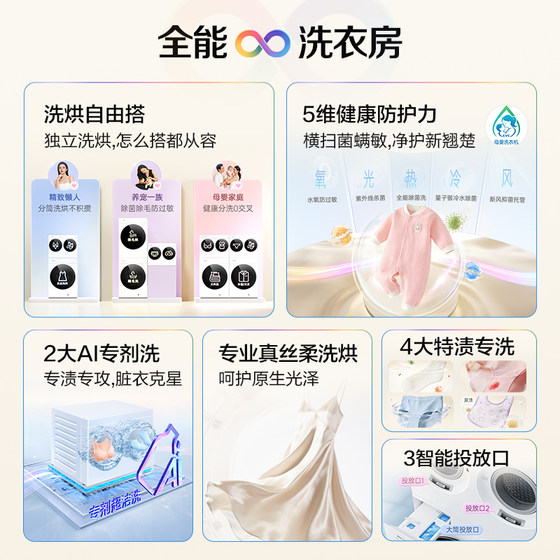 [白月光搭搭5.0]松下12KG懒人三筒洗衣机洗烘双筒分区洗衣房套装