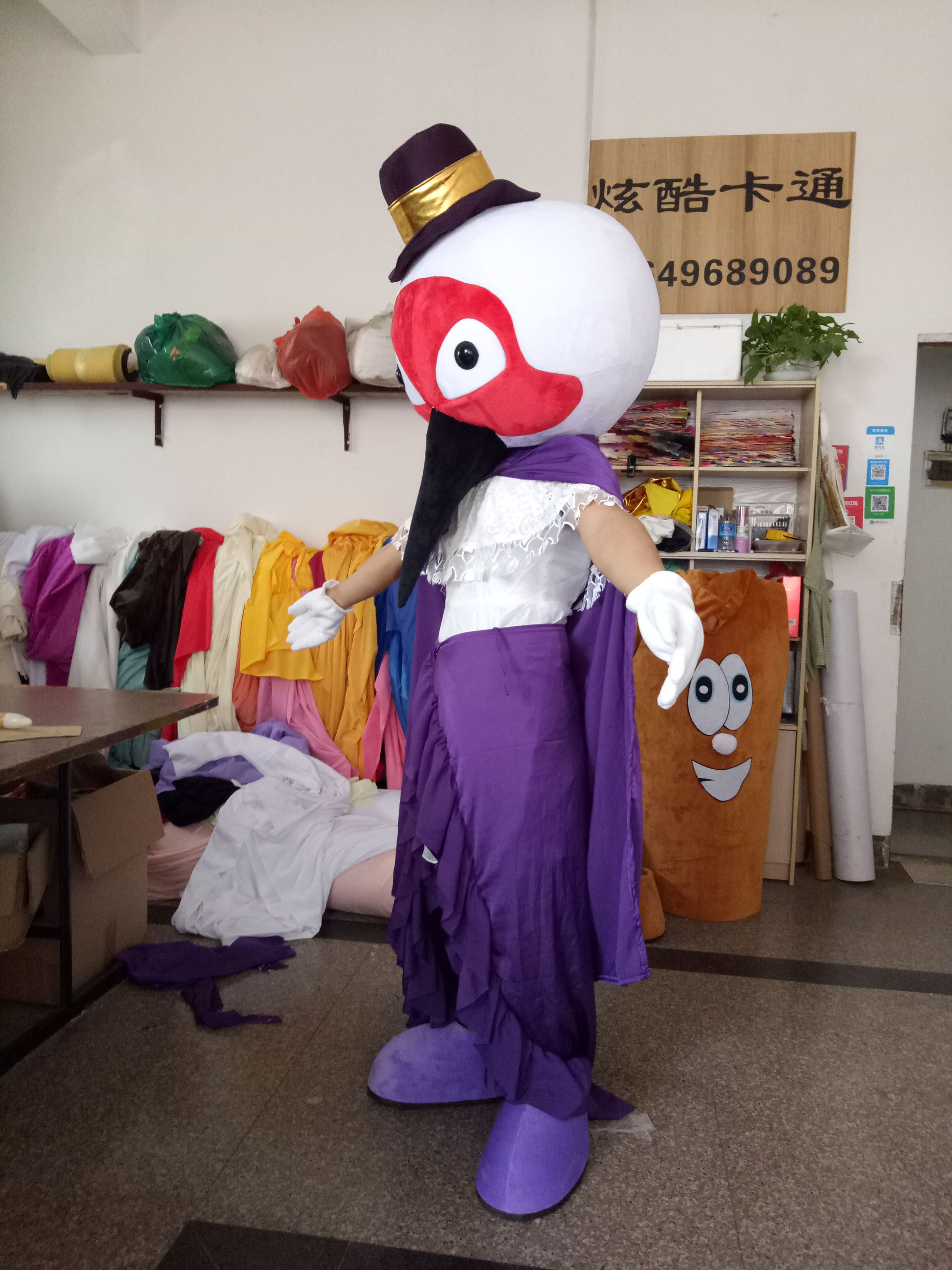 毛绒布偶服装,朱鹮吉祥物人偶定制,卡通玩偶,成人表演头套服