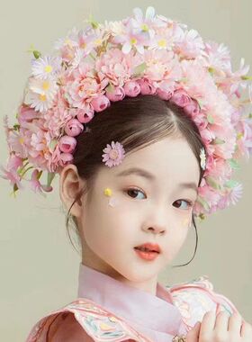 泉州儿童摄影簪花头饰双面绢花发箍汉服配饰搭配仿真花手工发饰