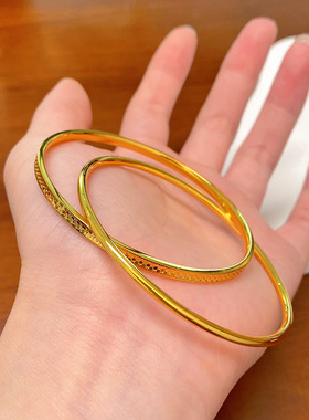 2025新款金店同款沙金999龙鳞双环手镯女式高闪亮片时尚手环镯子