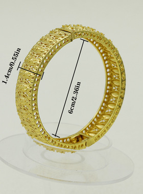 2025新款黄金色沙金可开口镂空网格女士手镯迪拜女式约会百搭手环