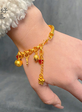 2025款中式铃铛蝶恋花粉吉言半镯手链沙金高级感首饰设计款女手串