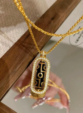 2026金店同款古法沙金九眼天珠金刚杵吊坠项链女点钻可转动锁骨链