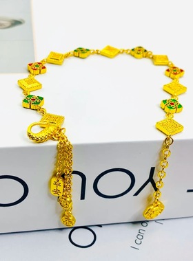 2025中式沙金烧蓝珐琅彩四合如意锦鲤方糖实心手链女平安喜乐手串