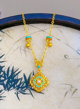 2025金店同款沙金999珐琅宋韵四合如意吊坠项链送老婆女友礼物新