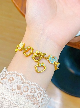 2025金店同款沙金珐琅彩Kitty猫手链三丽鸥凯蒂猫卡通手串送女友