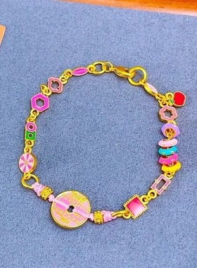 2025新款新中式山鬼花钱蜜粉钱币手链女烧蓝多巴胺甜美少女心手串