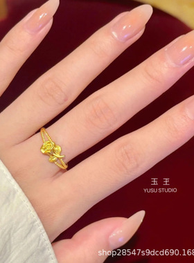 2025古法沙金小王子的玫瑰花戒指女仲夏夜玫瑰可调节文艺复古指环
