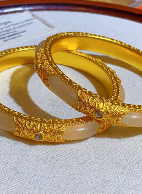 璀璨星辰金玉良缘闭口点钻花丝福玉手镯子轻奢气质复古百搭手环女