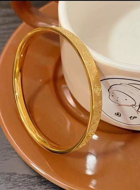 黄金色沙金CNC爆闪吉言手镯女时尚百搭平安健康招财纳福吉祥手环