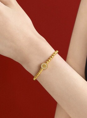 2026镶钻佛韵莲心珠串古法沙金手链女简约气质百搭黄金色弹力手串