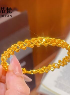 女款沙金爆闪蹦迪珠手镯子黄金色交叉转运珠编织复古轻奢高级手环