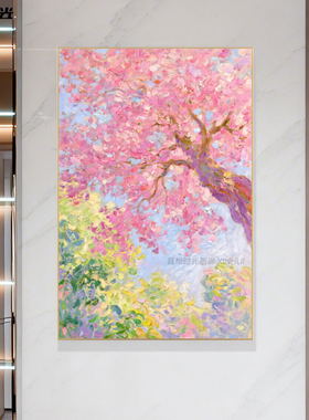 樱花手绘油画印象派玄关装饰画