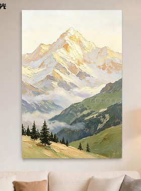 日照金山纯手绘油画玄关走廊挂画