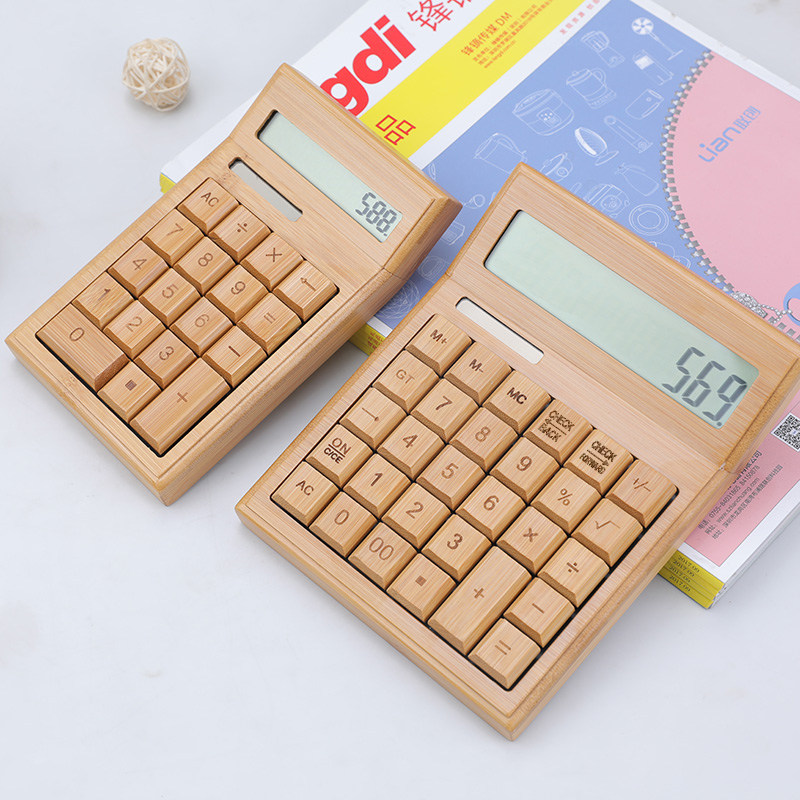 中国风复古典太阳能竹木计算器高档家用商务计算机定制LOGO刻字实木大按键财务办公专用服装饭店企业团购礼品,淘宝优惠券,粉丝福利购,淘宝优惠卷