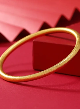 沙金古法传承手镯手环铜合金制镀金实心磨砂素圈传承手镯货源