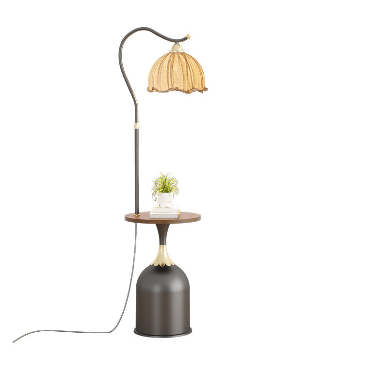 柚子钓鱼落地灯带置物架茶几一体中古风客厅沙发旁边装饰摆件台灯,淘宝优惠券,粉丝福利购,淘宝优惠卷