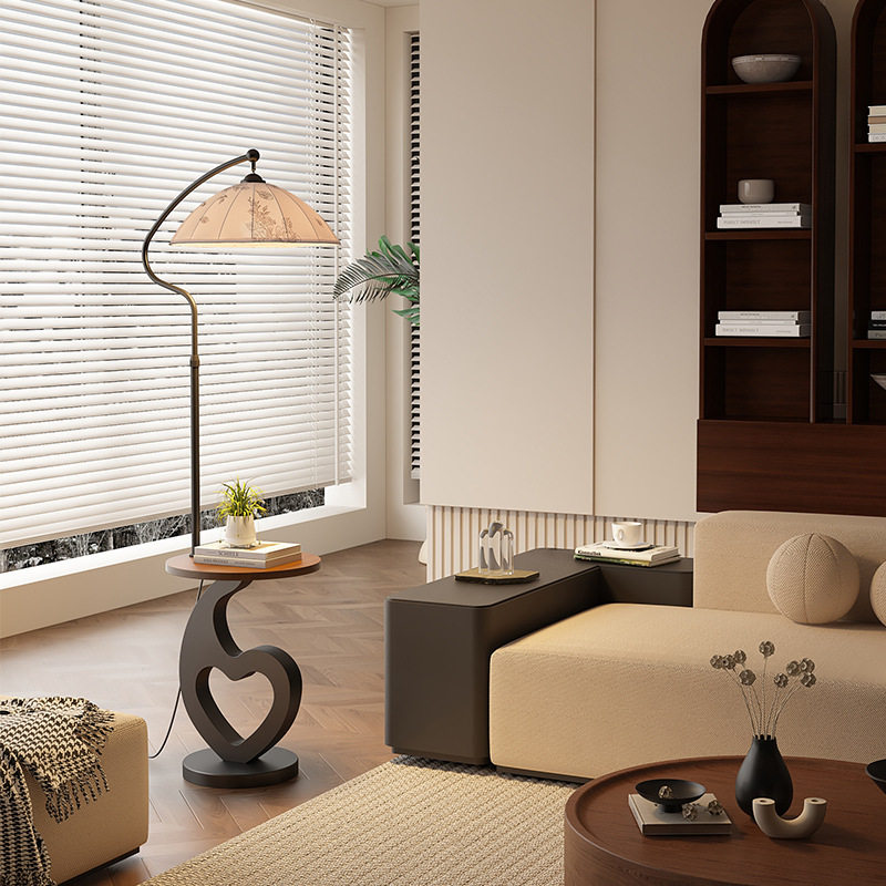 中古风落地灯侘寂风装饰摆件带茶几置物架一体客厅沙发边立式台灯,淘宝优惠券,粉丝福利购,淘宝优惠卷