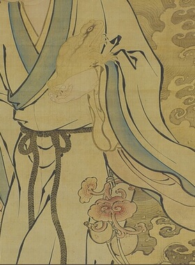 明商喜过海图工笔人物画