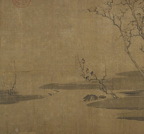 南宋 赵伯驹 老树寒鸦图宋画山水画长卷真迹微喷复制学习临摹复古 - 图1