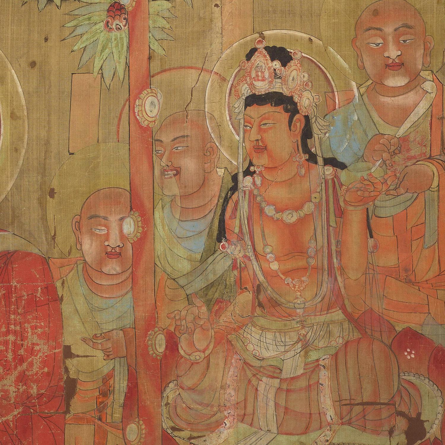 敦煌莫高窟壁画释迦牟尼树下说法图微喷古代佛画学习画稿挂轴装裱