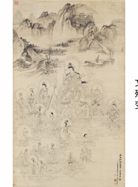 张大千临榆林窟文殊普贤变佛画