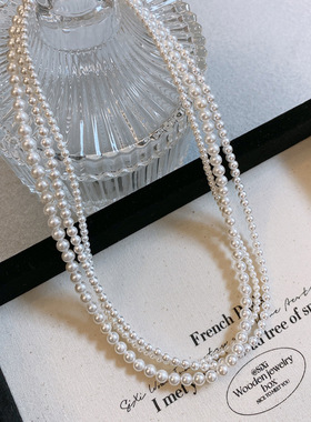 s925纯银珍珠项链女高级感轻奢小众秋冬baby小米珠锁骨链颈链饰品