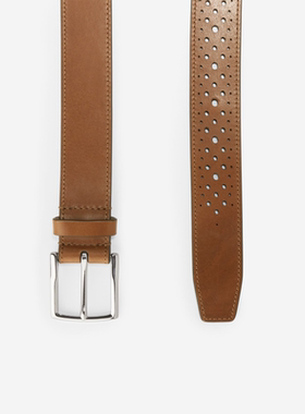 Cole Haan/可汗男腰带穿孔皮质皮带复古针扣简约百搭正装F11882