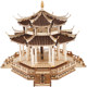 Four-corner wooden antique architectural model diy handmade