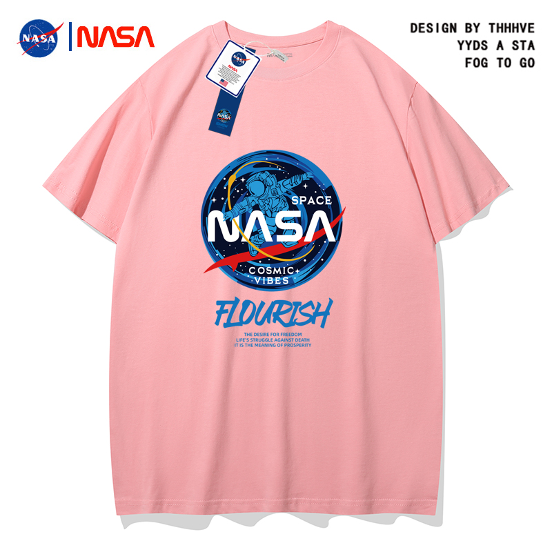 NASA联名宇航员夏季新款百搭宽松情侣潮牌圆领纯棉短袖T恤男女