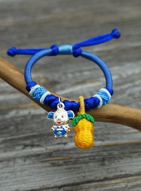 手工编制纯银小福猪生肖手链属猪