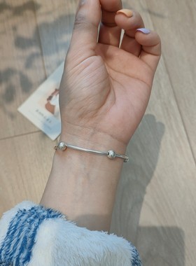 925纯银手链女银手链小众设计简约单层银珠银管弹力手环ins简约风