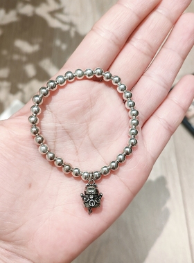 纯银猫咪招财手链女S925银饰手串银珠手链串珠小珠子礼物丨随行