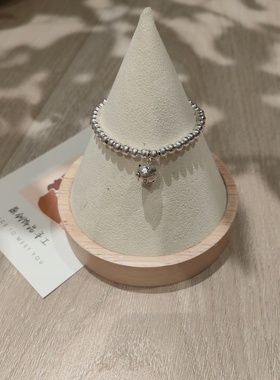 可爱小猪纯银手链女 招财纳福复古生肖猪圆珠手串 闺蜜银手链礼物