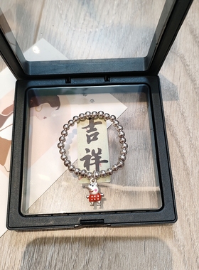 s925纯银超人卡通项链小猪手链男孩吊坠儿童圆珠链宝宝手镯男童