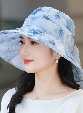 夏天渔夫帽中老年人大沿帽子夏季太阳帽透气防晒妈妈遮阳帽盆帽