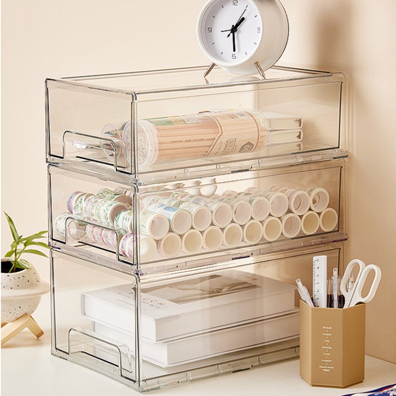 Office desktop storage box is fully transparent and convenient to find