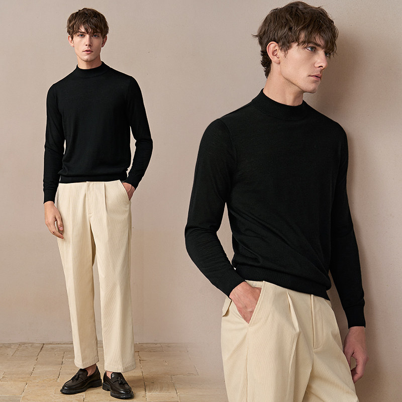 澳洲羊毛高领毛衣男款羊绒羊毛衫男毛衣男冬季羊毛衫男款黑色内搭