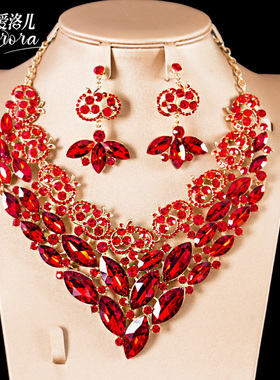 经典新款水滴锆石项链女新娘红色