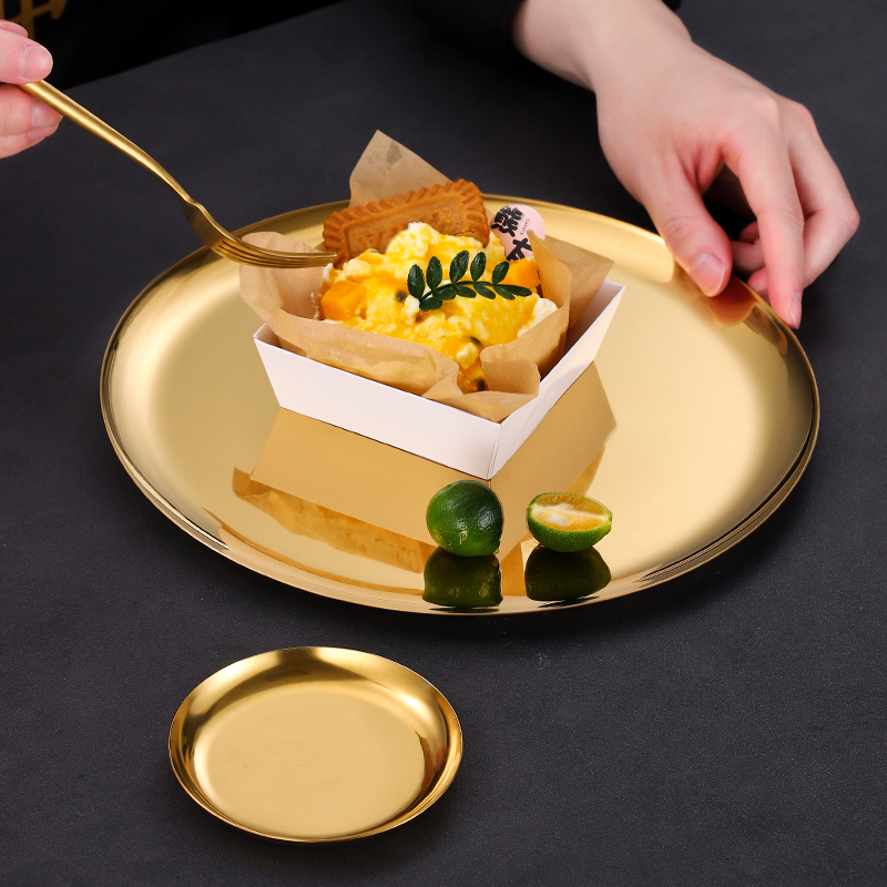ins北欧风圆形金属托盘咖啡出餐托盘甜品蛋糕盘子首饰收纳置物盘 - 图2