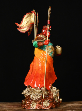 彩绘纯铜关公神像武财神关羽佛像元宝关二爷客厅店铺居家供奉摆件