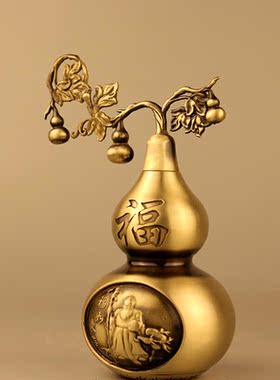 纯铜葫芦摆件寿比南山挂件开盖招财葫芦家居办公室玄关中式装饰摆