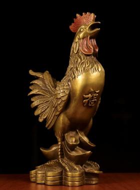 纯铜公鸡摆件 铜福鸡金鸡纳福生肖元宝鸡金钱鸡 家居办公室装饰品