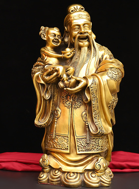 纯铜福禄寿三星摆件铜神像三星高照聚宝盆福禄星寿星佛像客厅家居
